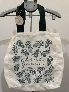 Think Green Canvas Tote Bag - Cream with Dark Green Handles